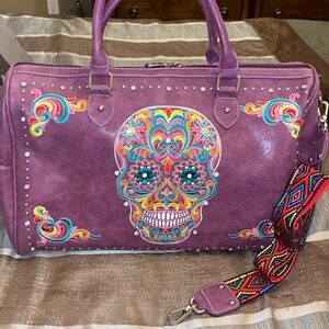 Montana West purple embroidered skull Overnight bag